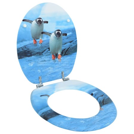 Asiento de inodoro con tapa MDF diseño de pingüinos