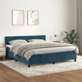 Box spring bed with dark blue velvet mattress 160x200 cm by , Beds and slatted bases - Ref: Foro24-3141375, Price: 466,24 €, ...