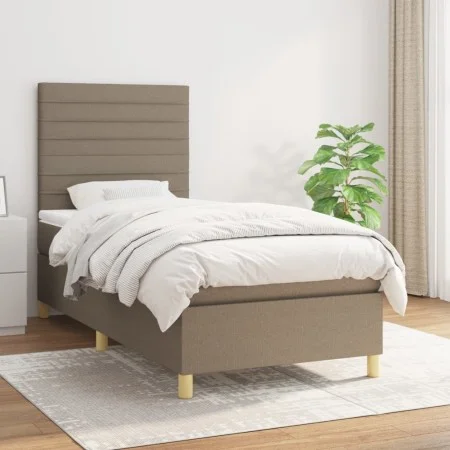 Box spring bed with taupe gray fabric mattress 100x200 cm by , Beds and slatted bases - Ref: Foro24-3142397, Price: 353,21 €,...