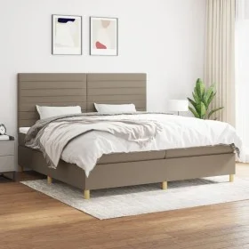 Box spring bed with taupe gray fabric mattress 200x200 cm by , Beds and slatted bases - Ref: Foro24-3142445, Price: 709,70 €,...
