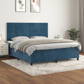 Cama box spring con colchón terciopelo azul oscuro 160x200 cm
