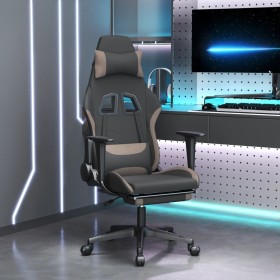 Silla gaming con reposapiés tela negro y gris taupe