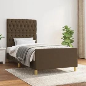 Dark brown fabric bed frame with headboard 90x190 cm by , Beds and slatted bases - Ref: Foro24-3125263, Price: 143,58 €, Disc...
