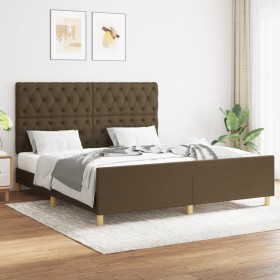 Bed frame with headboard in brown fabric 160x200 cm by , Beds and slatted bases - Ref: Foro24-3125311, Price: 269,70 €, Disco...