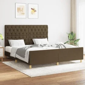 Bed frame with headboard in brown fabric 160x200 cm by , Beds and slatted bases - Ref: Foro24-3125311, Price: 264,45 €, Disco...