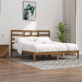 Estructura cama sin colchón madera maciza marrón miel 200x200cm Estructura cama sin colchón madera maciza marrón miel 200x200cm