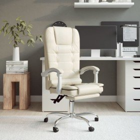 Silla de oficina reclinable masaje cuero sintético color crema