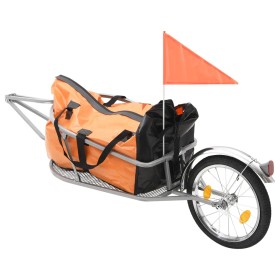 Remolque de bicicleta para equipaje con bolsa naranja y negro