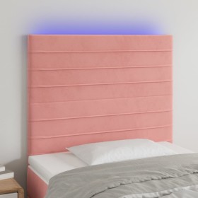 Cabecero con luces LED terciopelo rosa 80x5x118/128 cm