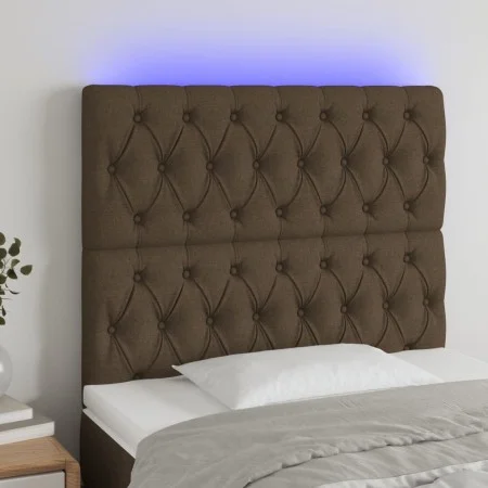 Headboard with LED lights dark brown fabric 100x7x118/128 cm by , Headboards and footboards - Ref: Foro24-3122753, Price: 103...