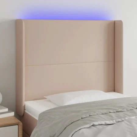 Headboard with LED cappuccino synthetic leather 83x16x118/128 cm by , Headboards and footboards - Ref: Foro24-3123845, Price:...