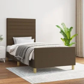 Dark brown fabric bed frame with headboard 80x200 cm by , Beds and slatted bases - Ref: Foro24-3125093, Price: 145,22 €, Disc...