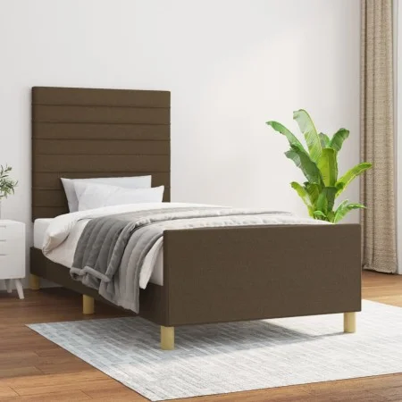 Dark brown fabric bed frame with headboard 80x200 cm by , Beds and slatted bases - Ref: Foro24-3125093, Price: 145,22 €, Disc...