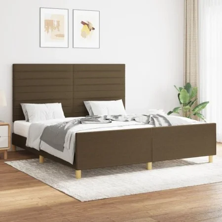 Bed frame with headboard in brown fabric 160x200 cm by , Beds and slatted bases - Ref: Foro24-3125149, Price: 214,92 €, Disco...