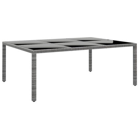 Mesa jardín vidrio templado ratán sintético gris 200x150x75 cm en Mesas de jardín | Comprar online en Foro24