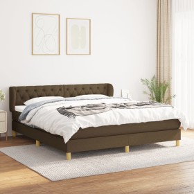 Cama box spring con colchón tela marrón oscuro 160x200 cm