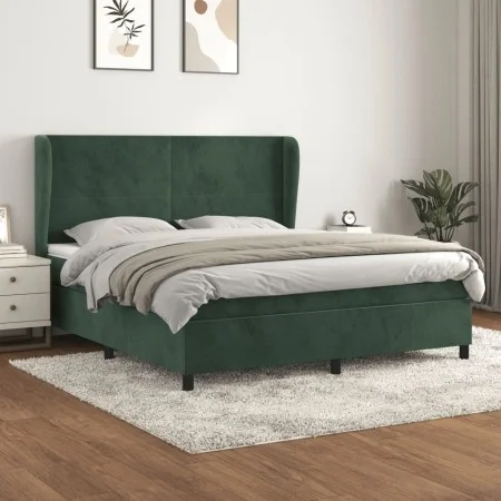 Box spring bed with dark green velvet mattress 160x200 cm by , Beds and slatted bases - Ref: Foro24-3129102, Price: 585,02 €,...