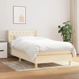 Cama box spring con colchón tela color crema 90x200 cm de , Camas y somieres - Ref: Foro24-3130486, Precio: 279,26 €, Descuen...