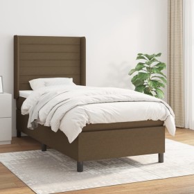 Cama box spring con colchón tela marrón oscuro 80x200 cm