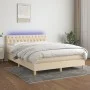 Box spring bed mattress and LED lights cream fabric 140x190 cm by , Beds and slatted bases - Ref: Foro24-3133954, Price: 429,...