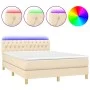 Box spring bed mattress and LED lights cream fabric 140x190 cm by , Beds and slatted bases - Ref: Foro24-3133954, Price: 429,...