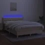 Boxspringbett-Matratze und LED-Leuchten, cremefarbener Stoff, 140 x 190 cm von , Betten und Lattenroste - Ref: Foro24-3133954...