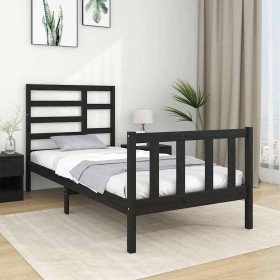 Estructura de cama sin colchón madera maciza negro 75x190 cm Estructura de cama sin colchón madera maciza negro 75x190 cm