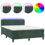 Box spring bed with mattress and LED dark green velvet 140x190cm by , Beds and slatted bases - Ref: Foro24-3134462, Price: 44...