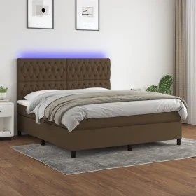 Box spring bed mattress LED lights dark brown fabric 160x200cm by , Beds and slatted bases - Ref: Foro24-3135128, Price: 588,...
