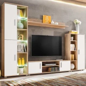 Living room TV wall cabinet with LED lights Sonoma oak and white by vidaXL, TV Furniture - Ref: Foro24-246030, Price: 443,03 ...