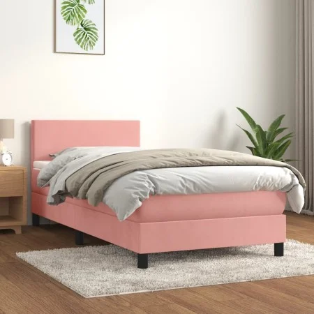 Box spring bed with pink velvet mattress 90x200 cm by , Beds and slatted bases - Ref: Foro24-3141166, Price: 280,36 €, Discou...