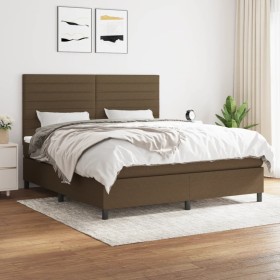Cama box spring con colchón tela marrón oscuro 160x200 cm de , Camas y somieres - Ref: Foro24-3141868, Precio: 553,67 €, Desc...