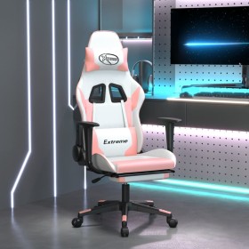 Silla gaming con reposapiés cuero sintético blanco y rosa