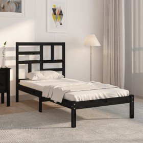 Estructura de cama sin colchón madera maciza negro 75x190 cm Estructura de cama sin colchón madera maciza negro 75x190 cm