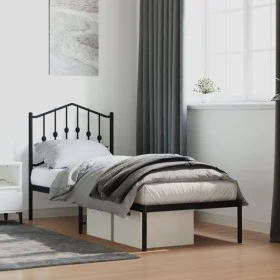 Bed frame with black metal headboard 75x190 cm by , Beds and slatted bases - Ref: Foro24-373779, Price: 70,14 €, Discount: %