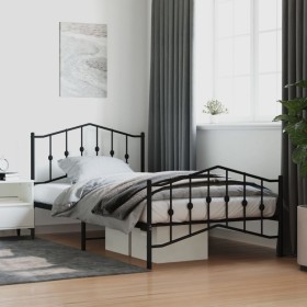 Bed frame with headboard and black metal footboard 107x203cm by , Beds and slatted bases - Ref: Foro24-373803, Price: 82,78 €...