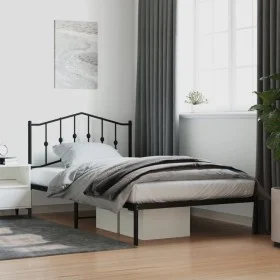 Bed frame with black metal headboard 107x203 cm by , Beds and slatted bases - Ref: Foro24-373785, Price: 67,34 €, Discount: %