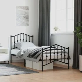 Bed frame with headboard and black metal footboard 80x200 cm by , Beds and slatted bases - Ref: Foro24-373798, Price: 74,95 €...