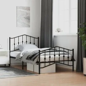 Bed frame with headboard and black metal footboard 100x190cm by , Beds and slatted bases - Ref: Foro24-373801, Price: 73,53 €...