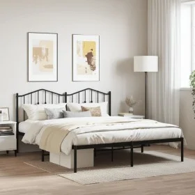 Bed frame with black metal headboard 180x200 cm by , Beds and slatted bases - Ref: Foro24-373793, Price: 109,21 €, Discount: %