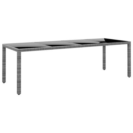 Mesa jardín vidrio templado ratán sintético gris 250x100x75 cm