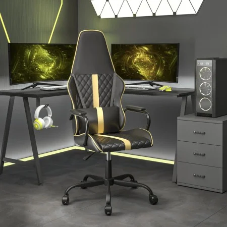 Silla gaming con masaje cuero sintético dorado y negro by , Gaming chairs - Ref: Foro24-345559, Price: 104,67 €, Discount: %