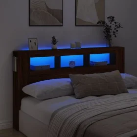 Oak brown engineered wood LED headboard 180x18.5x103.5 cm by , Headboards and footboards - Ref: Foro24-837364, Price: 99,73 €...
