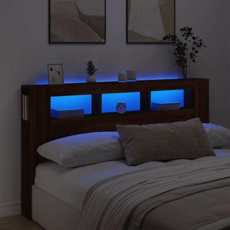 LED-Kopfteil aus eichenbraunem Holzwerkstoff, 180 x 18,5 x 103,5 cm von , Kopf- und Fußteile - Ref: Foro24-837364, Preis: 99,...