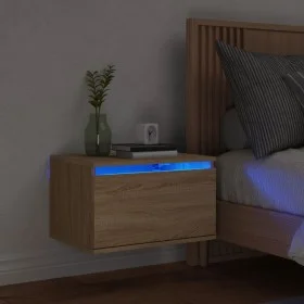 Wand-Nachttisch mit LED-Lichtern in Sonoma-Eiche von , Nachttische - Ref: Foro24-836830, Preis: 42,89 €, Rabatt: %