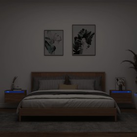 Wand-Nachttische mit LED-Lichtern, 2 Stück, in brauner Eiche. von , Nachttische - Ref: Foro24-836839, Preis: 72,03 €, Rabatt: %