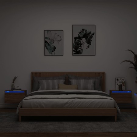 Mesitas de noche de pared con luces LED 2 unidades roble marrón by , Nightstands - Ref: Foro24-836839, Price: 71,95 €, Discou...