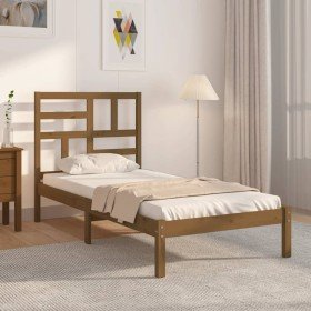 Estructura cama sin colchón madera maciza marrón miel 100x200cm Estructura cama sin colchón madera maciza marrón miel 100x200cm