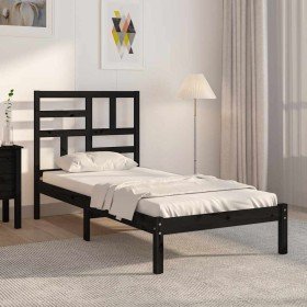 Estructura de cama sin colchón madera maciza negro 100x200 cm Estructura de cama sin colchón madera maciza negro 100x200 cm