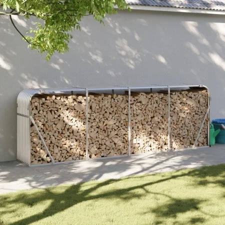 Leñero de acero galvanizado plateado 300x45x100 cm by , Firewood bags and holders - Ref: Foro24-364596, Price: 70,34 €, Disco...